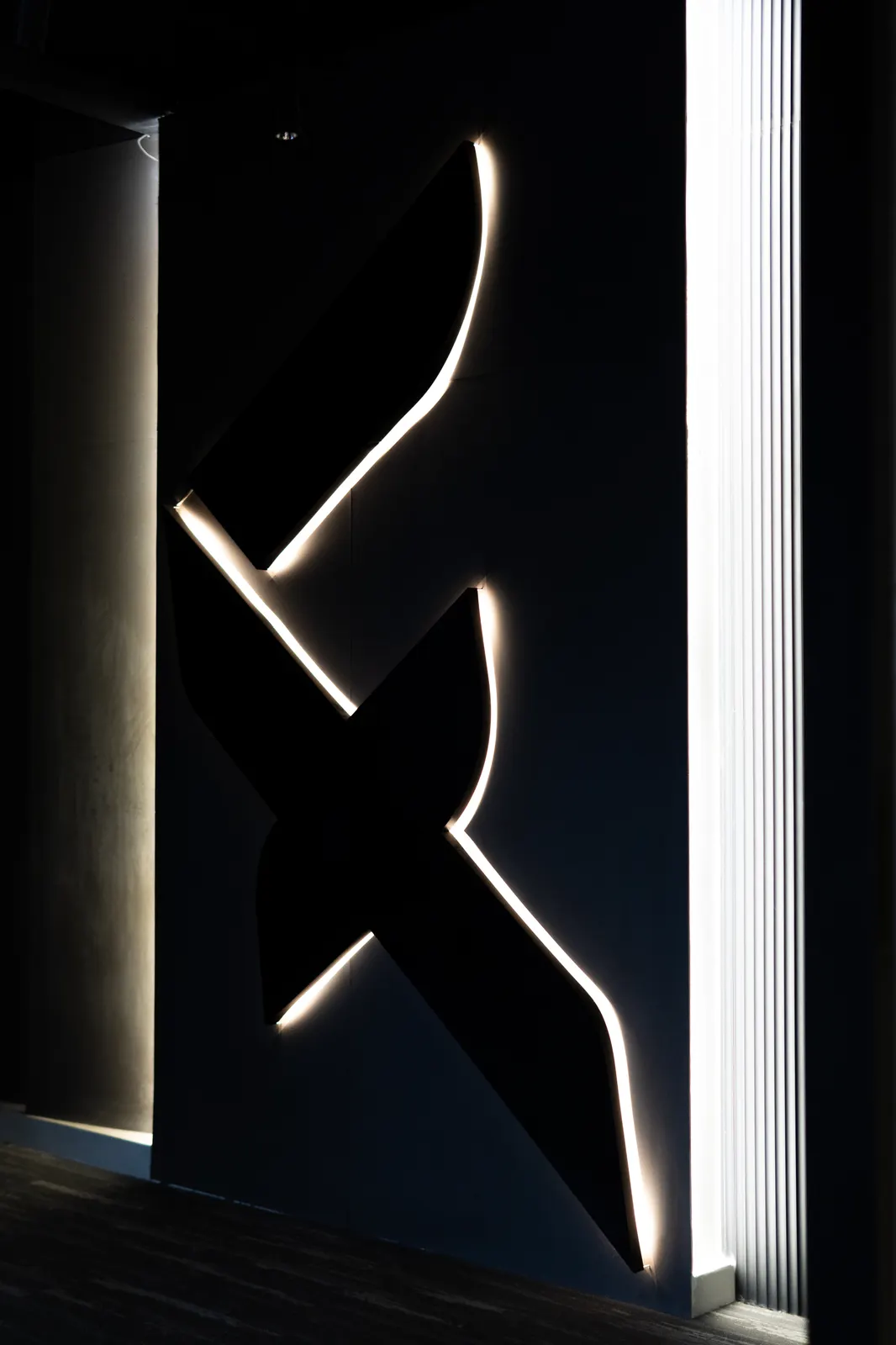 Light cutting across the edge of the Fincore mark